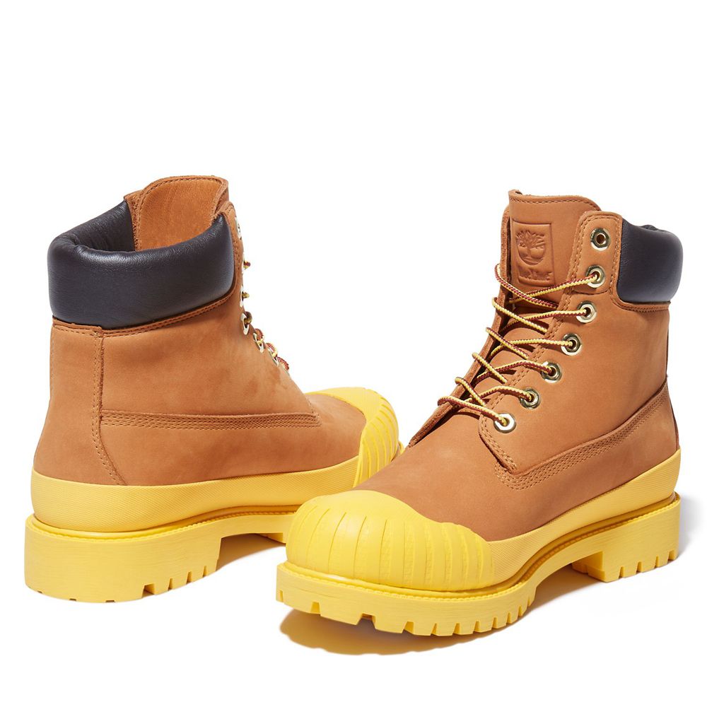 Timberland Mens 6-Inch Boots Bee Line x Waterproof Rubber Toe - Brown/Yellow - India HR5463987